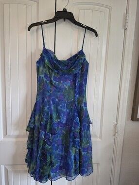 Vintage Exquisite Watercolor Cowl Neck Slip Dress Size 6 Y2K Fairy Grunge